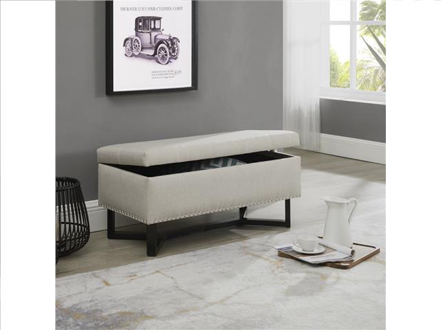 EMERSON FABRIC STUDDED DOUBLE BENCH OTTOMAN (BEIGE)