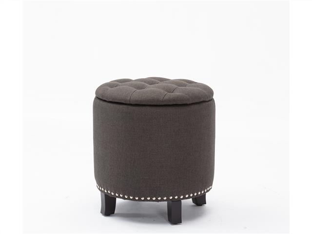 DENVER ROUND FABRIC STORAGE OTTOMAN (CHARCOAL GRAY)