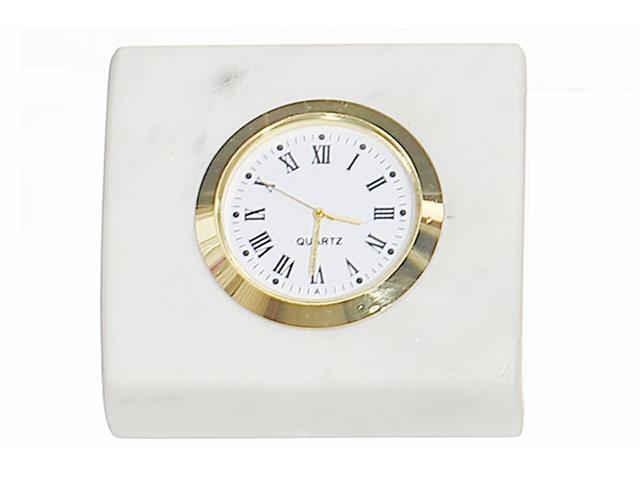 WHITE MARBLE RECT. TABLE  CLOCK NICKLE FINISH