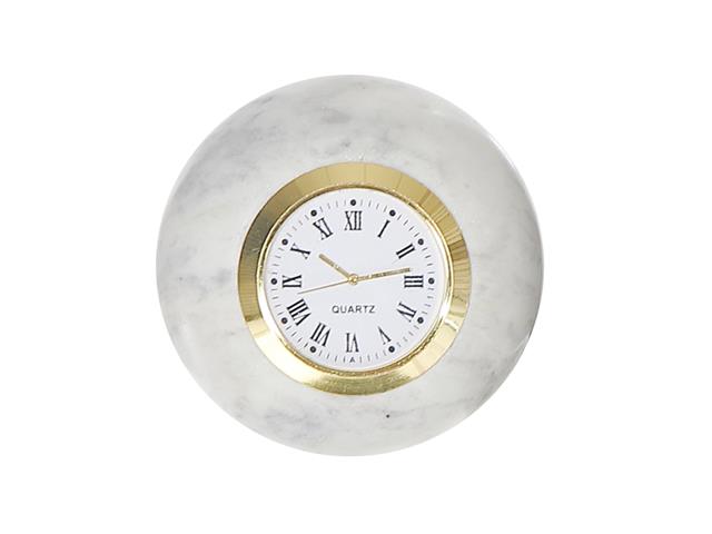 WHITE MARBLE ROUND TABLE  CLOCK NICKLE FINISH