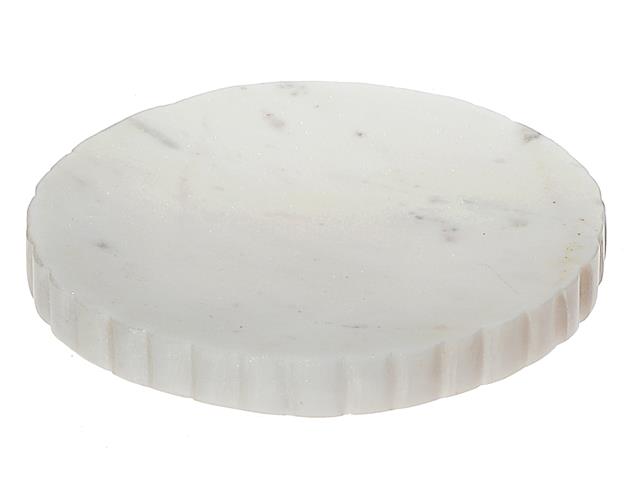 ELEANOR WHITE MARBLE ROUND SOAP DISH SCALLOPED EDGE