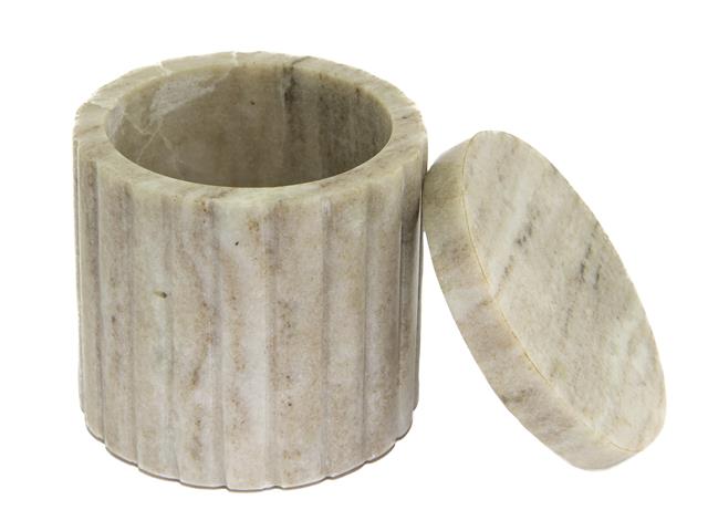 ELISE BEIGE MARBLE CANISTER RIBBED EDGE