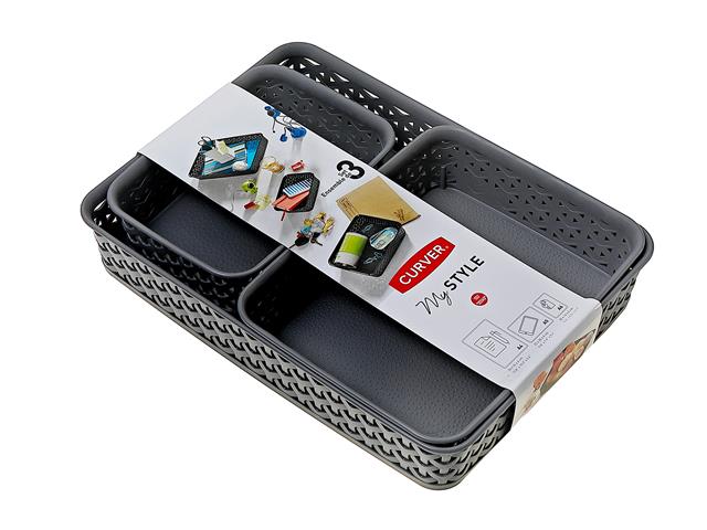 3 Pack Y-Weave Storage Basket- Grey