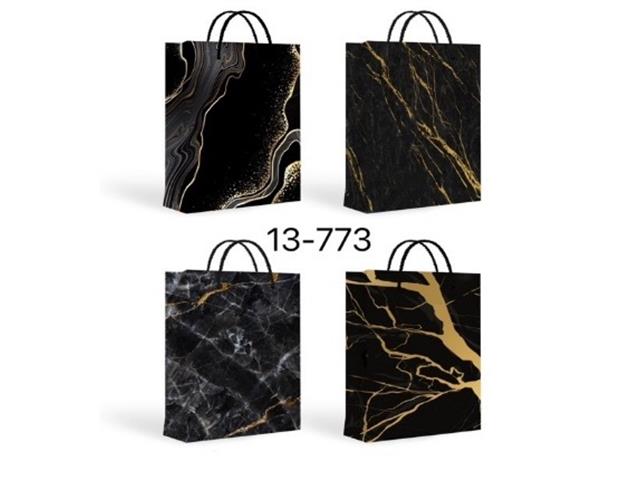 GIFT BAGS (BLACK AND GOLD MARBLE) (ASSTD) (MEDIUM)