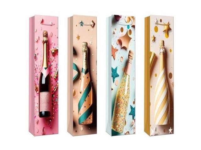 WINE GIFT BAGS (BOTTLE CHAMPAGNE DESIGN) (ASSTD)