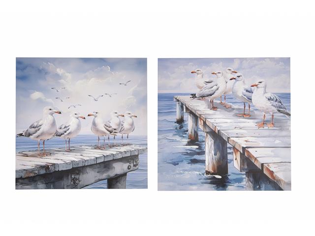 HAND PAINTED CANVAS WALL ART (SEAGULLS ON BOARDWALK)