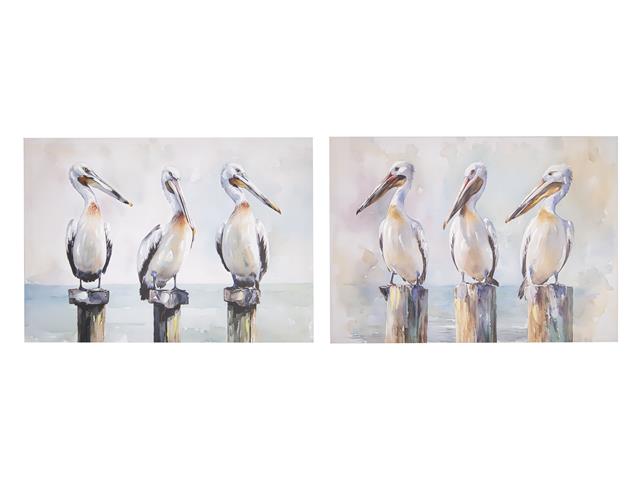 HAND PAINTED CANVAS WALL ART (PELICANS ON POST)