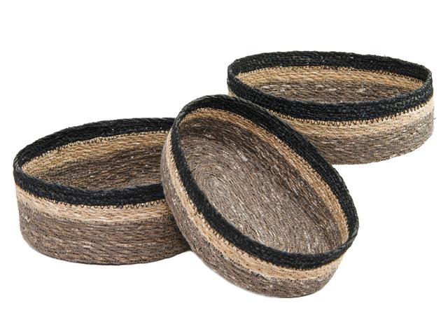 3PC OVAL SEAGRASS BASKET (NATURAL, GRAY & BLACK)