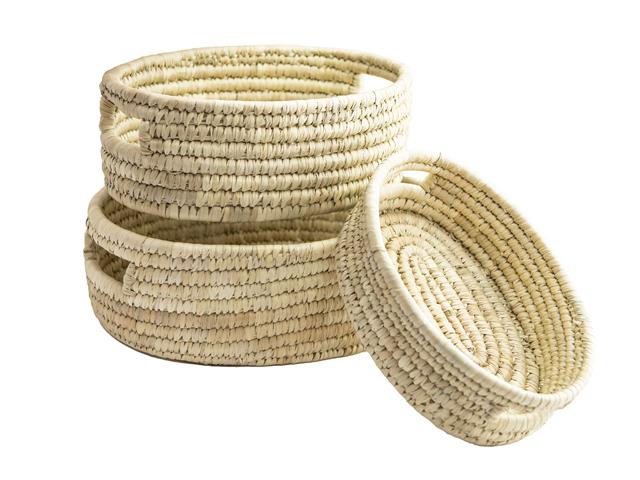 3PC OVAL NATURAL GRASS BASKET WITH HANDLE (NATURAL)