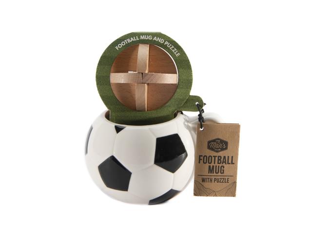 CERAMIC SOCCER MUG WITH WOOD PUZZLE GIFT SET