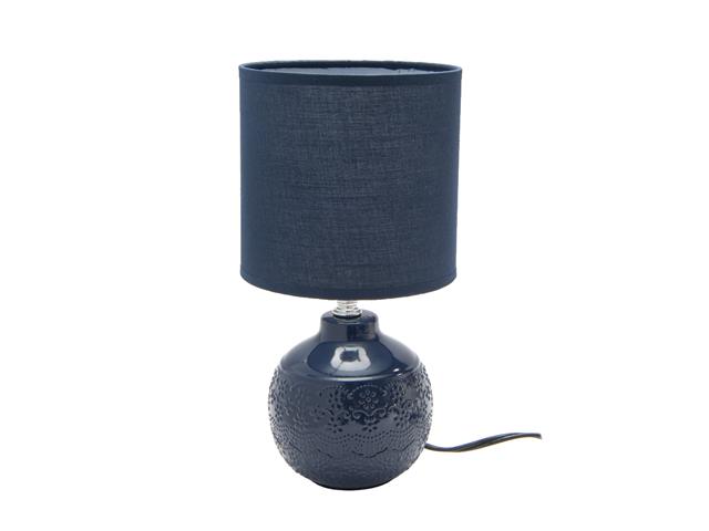 CERAMIC TABLE LAMP WITH SHADE (FLORAL EMBOSS) (NAVY BLUE)
