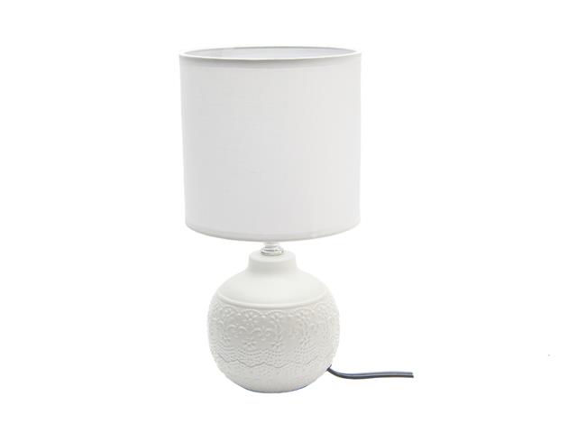 CERAMIC TABLE LAMP WITH SHADE (FLORAL EMBOSS) (WHITE)
