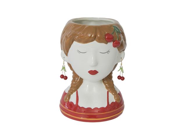 CERAMIC CHERRY LADY PLANTER