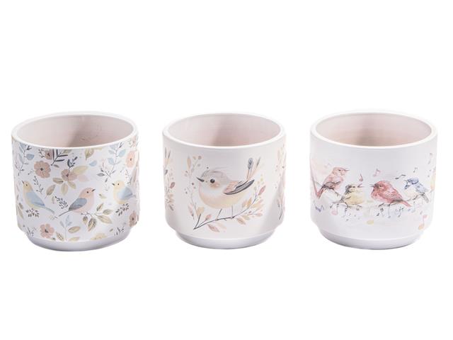 TERRACOTTA ROUND PLANTERS (CHIRPING BIRDS) (6/DISP)