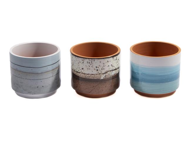 TERRACOTTA ROUND PLANTERS (GLAZED) (6/DISP)