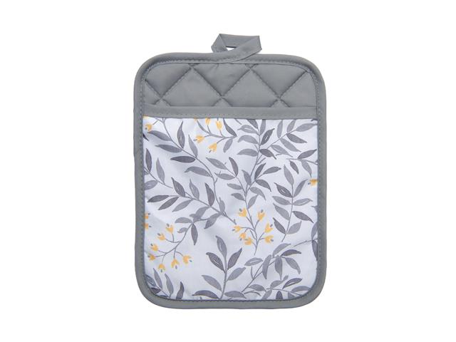 POT HOLDER WITH POCKET (GRAY LEAVES)