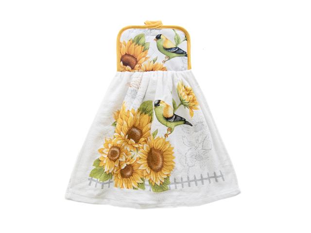 TIE HAND TOWEL (FINCH ON SUNFLOWER)
