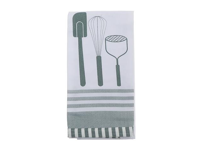 KITCHEN UTENSILS PRINT TEA TOWEL (SAGE)