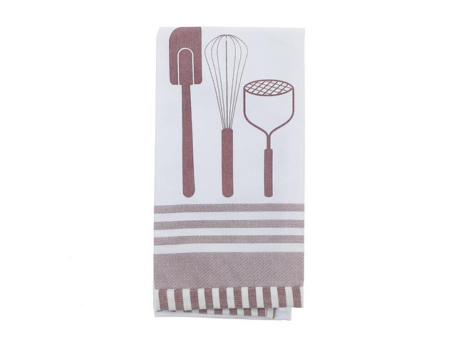 KITCHEN UTENSILS PRINT TEA TOWEL (WINE)