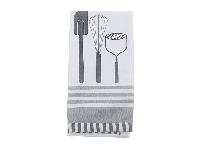 KITCHEN UTENSILS PRINT TEA TOWEL (GRAY)