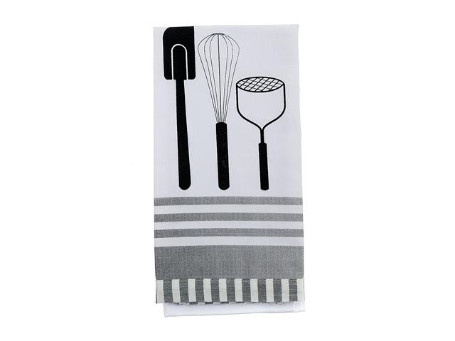 KITCHEN UTENSILS PRINT TEA TOWEL (BLACK)