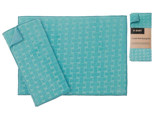 2 PK BASKETWEAVE MICROFIBRE DISH DRYING MAT (BLUE)