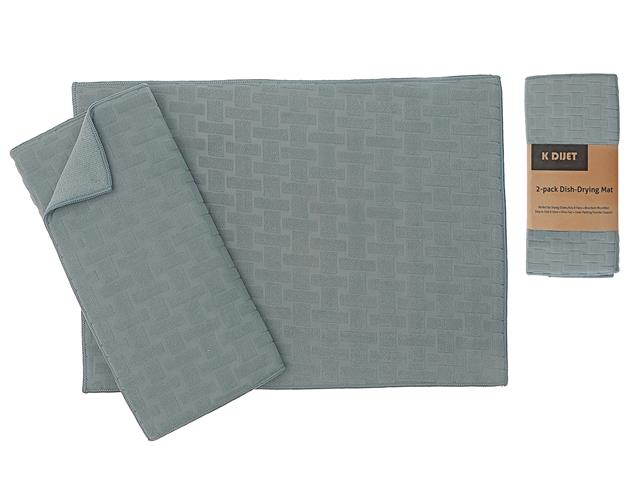 2 PK BASKETWEAVE MICROFIBRE DISH DRYING MAT (LIGHT GREY)