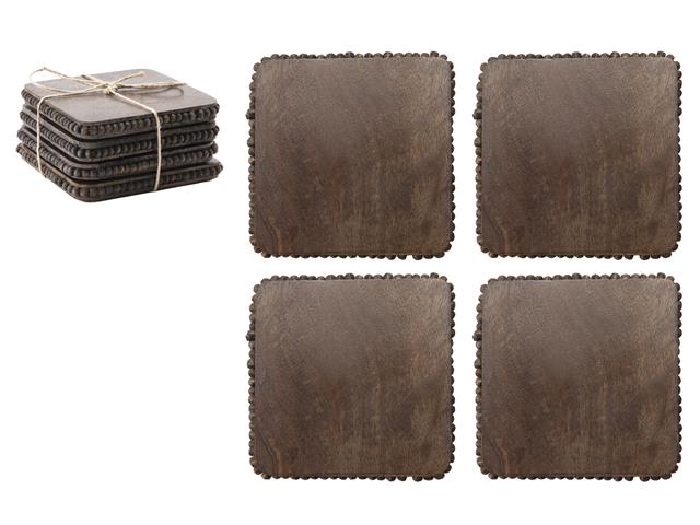 SET OF 4 DARK BROWN BEADED SQUARE COASTERS