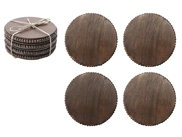 SET OF 4 DARK BROWN BEADED ROUND COASTERS