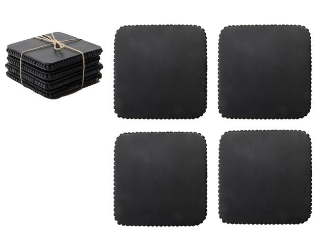 SET OF 4 BLACK BEADED SQUARE COASTERS