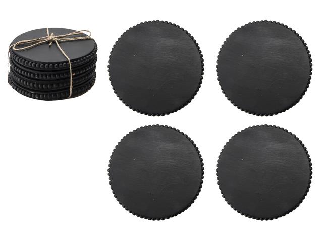 SET OF 4 BLACK BEADED ROUND COASTERS