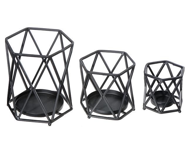 METAL DIAMOND VOTIVE HOLDER (SET OF 3) (BLACK)