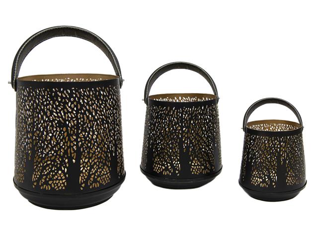 METAL CUTOUT AURORA LANTERN W/ HANDLE (SET OF 3)
