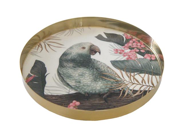 METAL ROUND TRAY (TROPICAL PARROT) (SMALL)