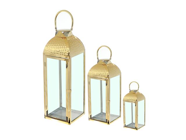 METAL DIMPLED TOP NESTED LANTERN SET OF 3 ( GOLD)