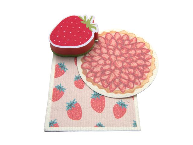 3PC CLEANING SET (DISH CLOTH & SPONGE) (STRAWBERRY SHORTCAKE)