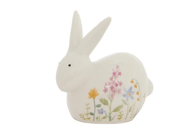 PORCELAIN WHITE RABBIT WITH FLORAL FIGURINE