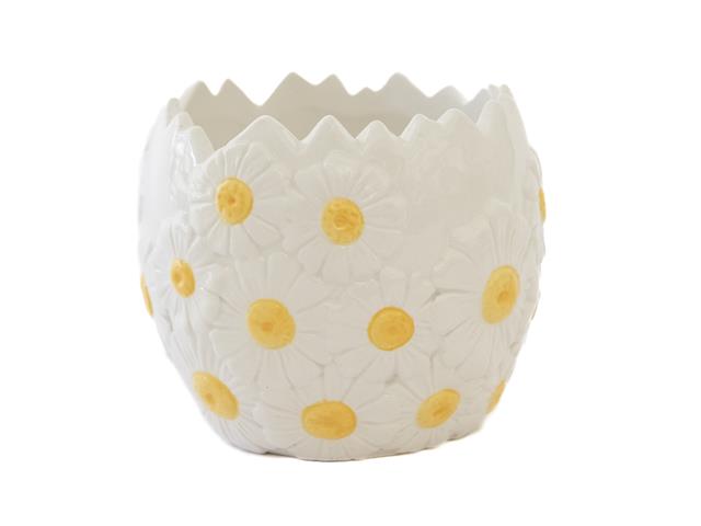 DOLOMITE EGG SHAPED FLOWER POT WITH DAISY