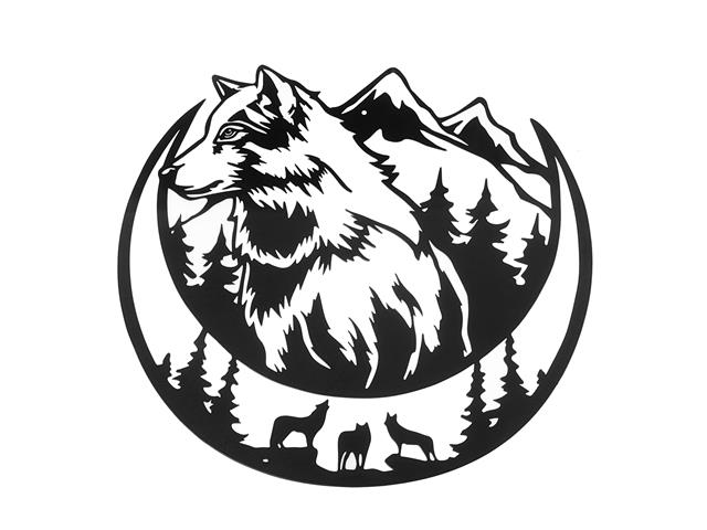 METAL BLACK WALL DECOR (HALF MOON WOLF)