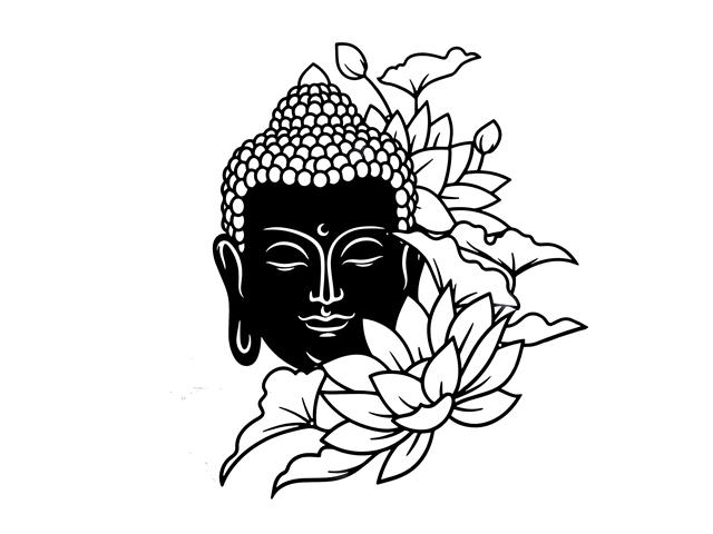 METAL BLACK WALL DECOR (BUDDHA HEAD WITH LOTUS FLOWERS)