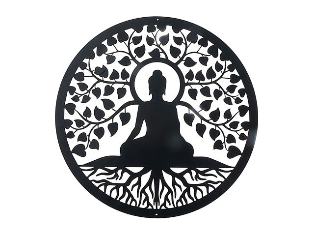 METAL BLACK WALL DECOR (BUDDHA IN TREE OF LIFE)