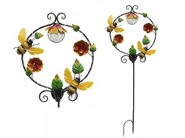 SOLAR POWER METAL GARDEN STAKE (BEE & ROSE)