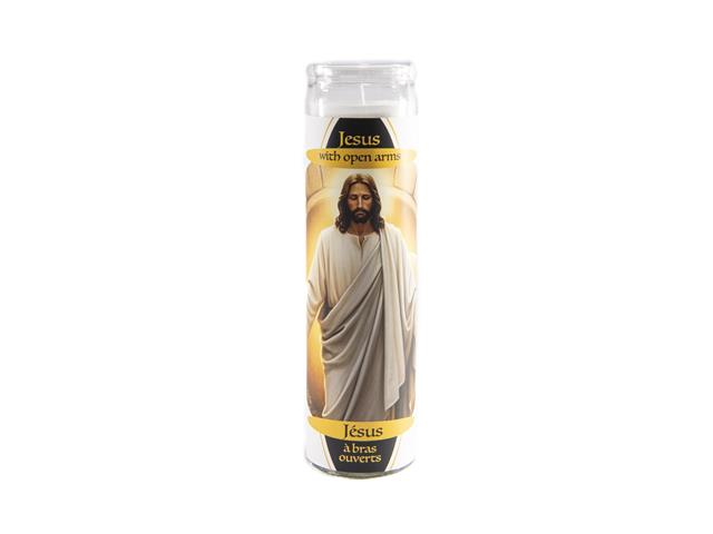 UNSCENTED WHITE RELIGIOUS CANDLE (JESUS WITH OPEN ARMS)