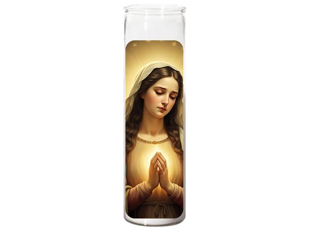 UNSCENTED WHITE RELIGIOUS CANDLE (PRAYING MARY)