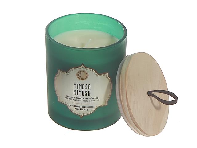 7oz GREEN JAR SCENTED CANDLE WITH LID (MIMOSA)