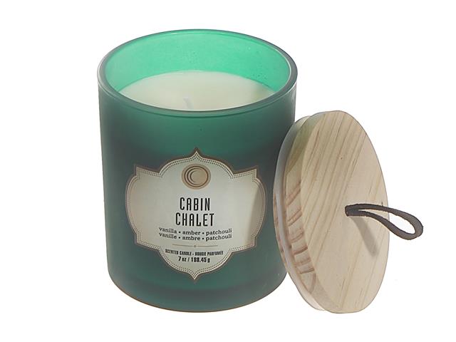 7oz GREEN JAR SCENTED CANDLE WITH LID (CABIN)