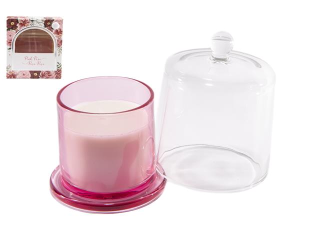 8OZ GLASS CANDLE WITH BELL COVER (PINK ROSE)