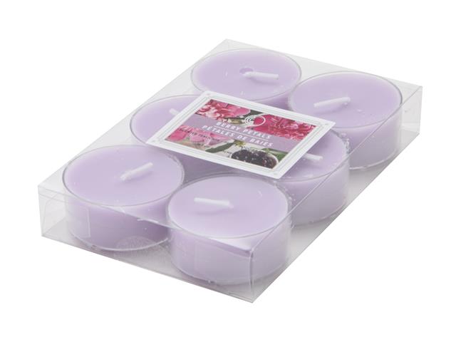 6PK SCENTED TEALIGHTS (BERRY PETALS) (12/DISP)