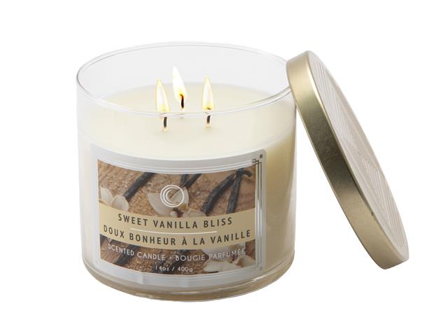 14 OZ 3 WICK JAR CANDLE WITH LID (SWEET VANILLA BLISS)