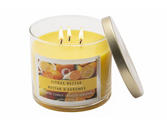 14 OZ 3 WICK JAR CANDLE WITH LID (CITRUS NECTAR)